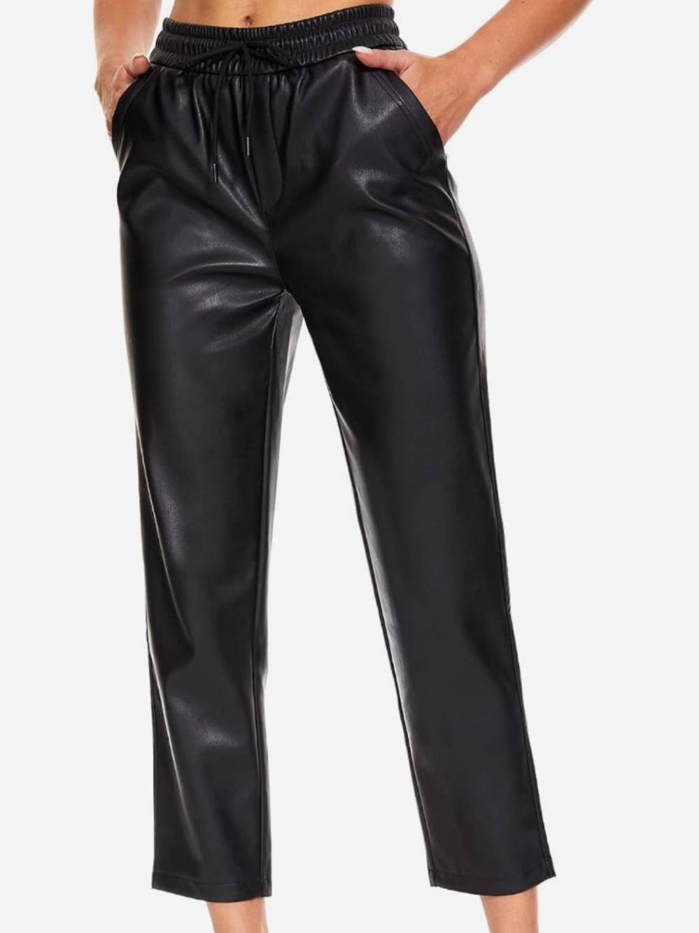 TAGOO BLACK FAUX LEATHER HIGH-WAISTED STRAIGHT LEG PANTS - SIZE M